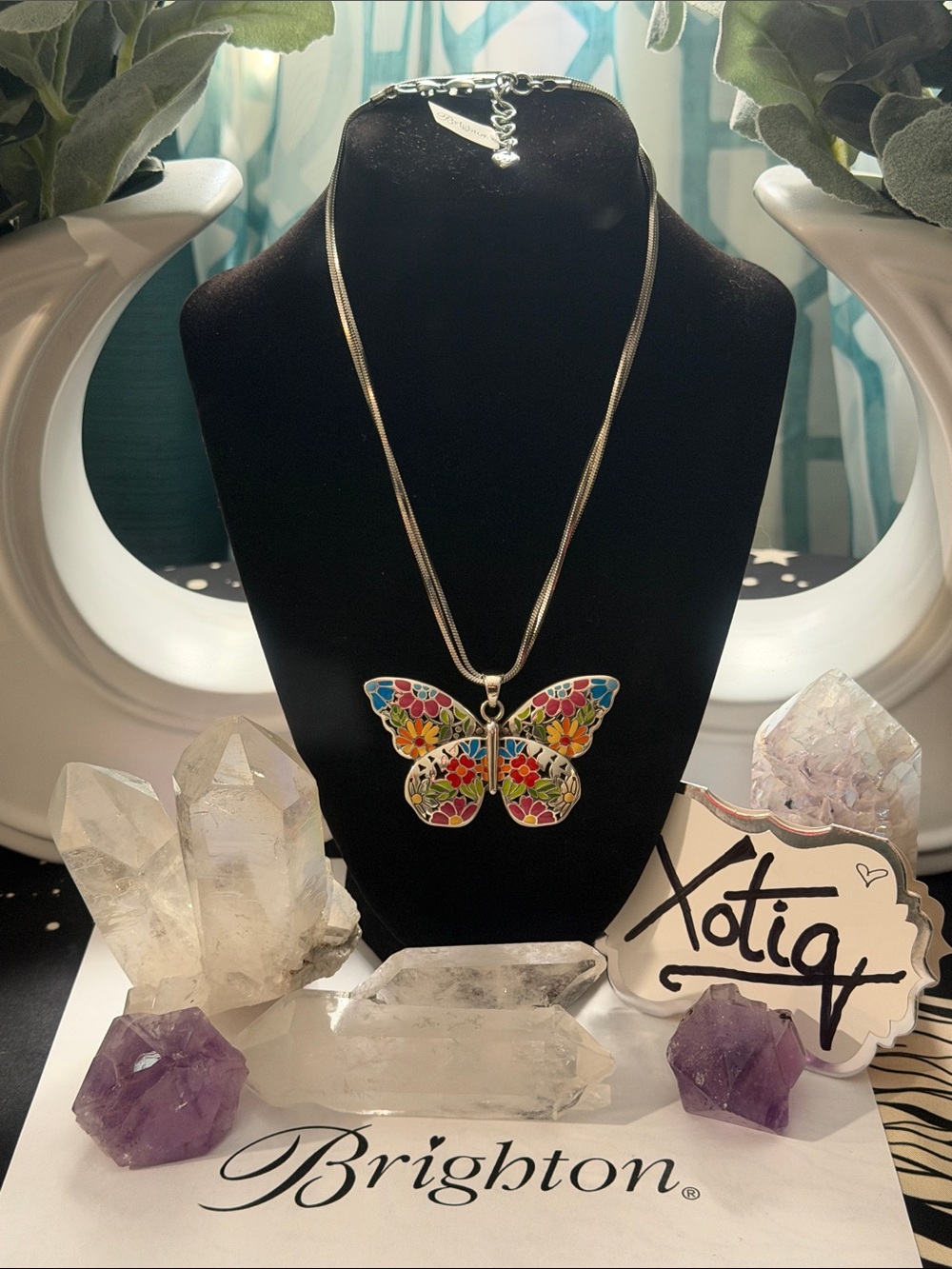 🆕🦋 NWT BRIGHTON RARE VINTAGE Silver w/ Enamel ‘SUNCATCHER’ Butterfly Necklace!